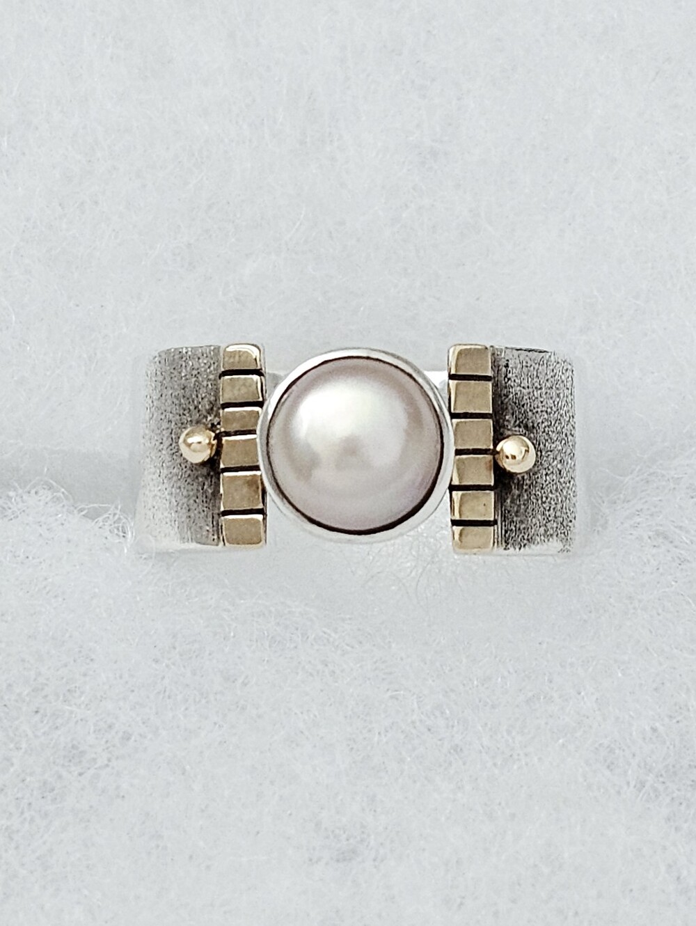 Silpada Rare Sterling Silver 9K Gold Filled Freshwater Pearl Vintage Ring Sz 9.5